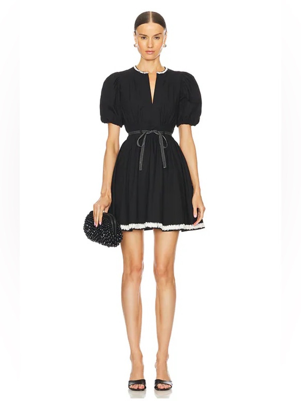 Ulla  Johnson Wilda  Mini Dress  Black Raven with White Trim Size 8 EUC Cotton